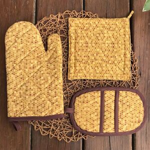 Oven Mitt, Square Potholder, Finger Hot Pad Honeycomb, Baking Gift Set of 3